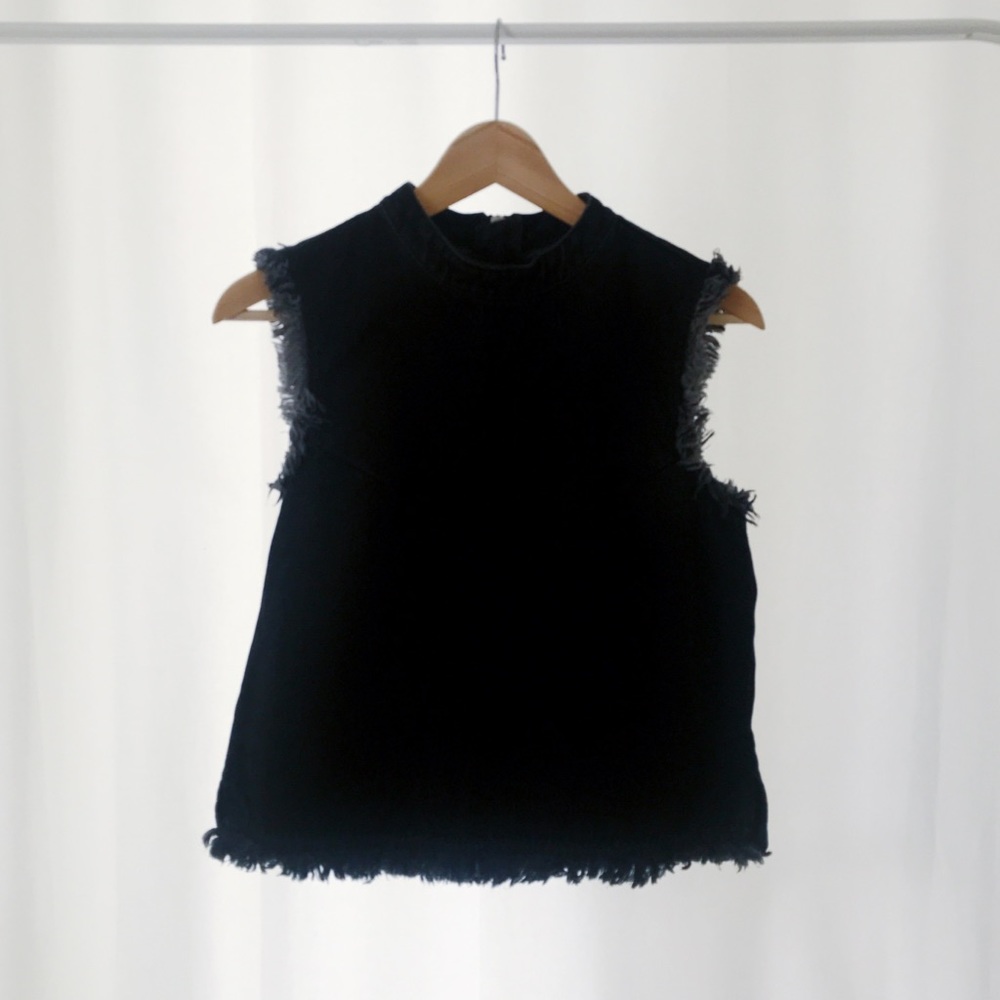Gap / Black Denim Mock Neck Cut-Off Top
